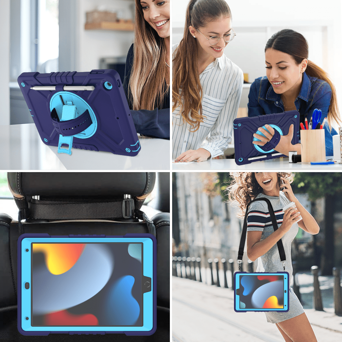 iPad 10.2 case;360 rotatable kickstand;waist shoulder strap tablet cover;full protection iPad case;shockproof tablet cover;portable iPad accessory;adjustable shoulder strap iPad case;durable iPad 10.2 cover;multifunctional tablet case;protective iPad cover