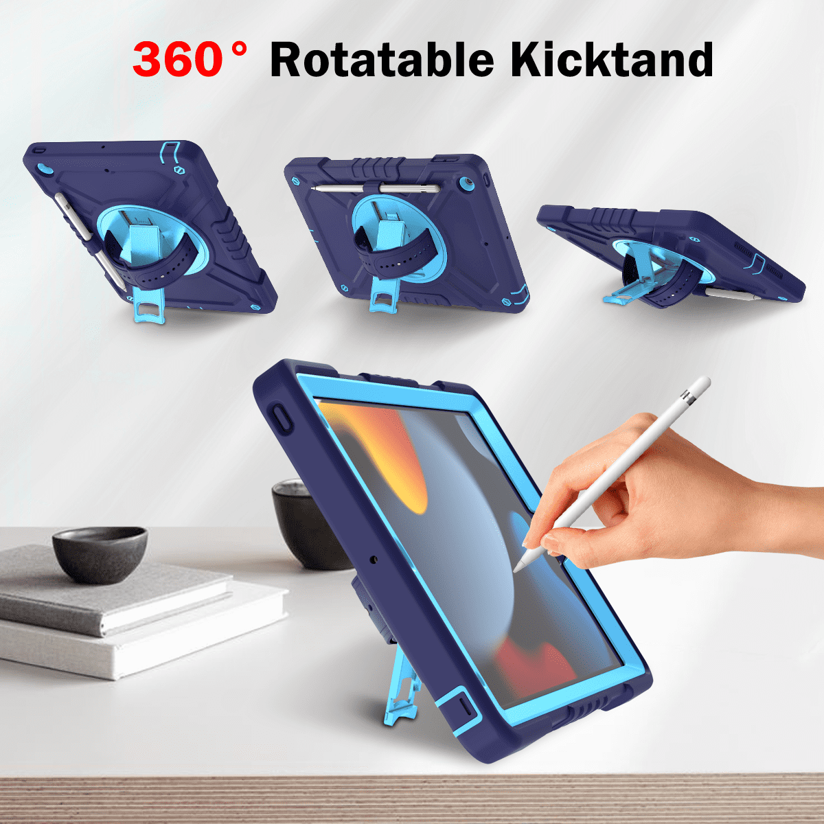 iPad 10.2 case;360 rotatable kickstand;waist shoulder strap tablet cover;full protection iPad case;shockproof tablet cover;portable iPad accessory;adjustable shoulder strap iPad case;durable iPad 10.2 cover;multifunctional tablet case;protective iPad cover