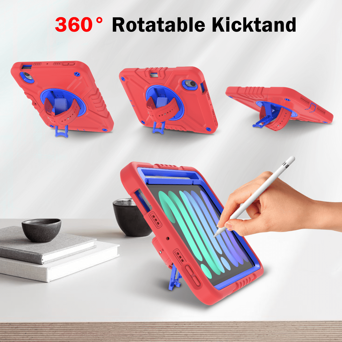 iPad mini6 case;360 rotatable kickstand;waist shoulder strap tablet cover;full protection iPad case;shockproof tablet cover;portable iPad accessory;adjustable shoulder strap iPad case;durable iPad mini6 cover;multifunctional tablet case;protective iPad cover