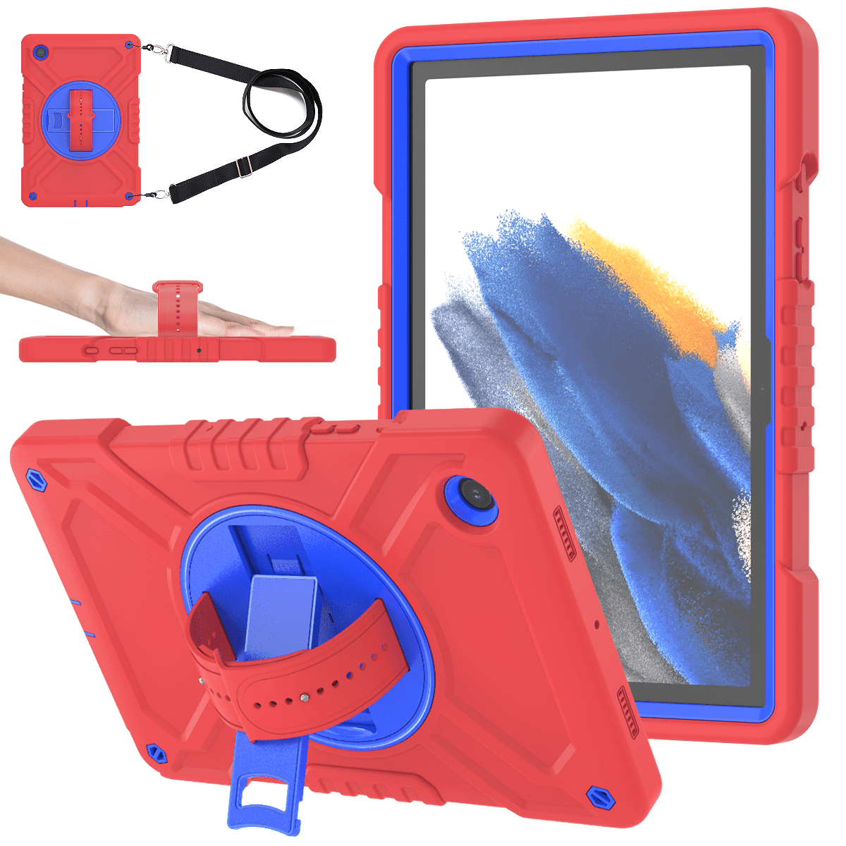 Samsung Galaxy Tab A8 case;360 rotatable kickstand;waist shoulder strap tablet cover;full protection Pad case;shockproof tablet cover;portable Pad accessory;adjustable shoulder strap Pad case;durable Samsung Galaxy Tab A8 cover;multifunctional tablet case;protective Pad cover