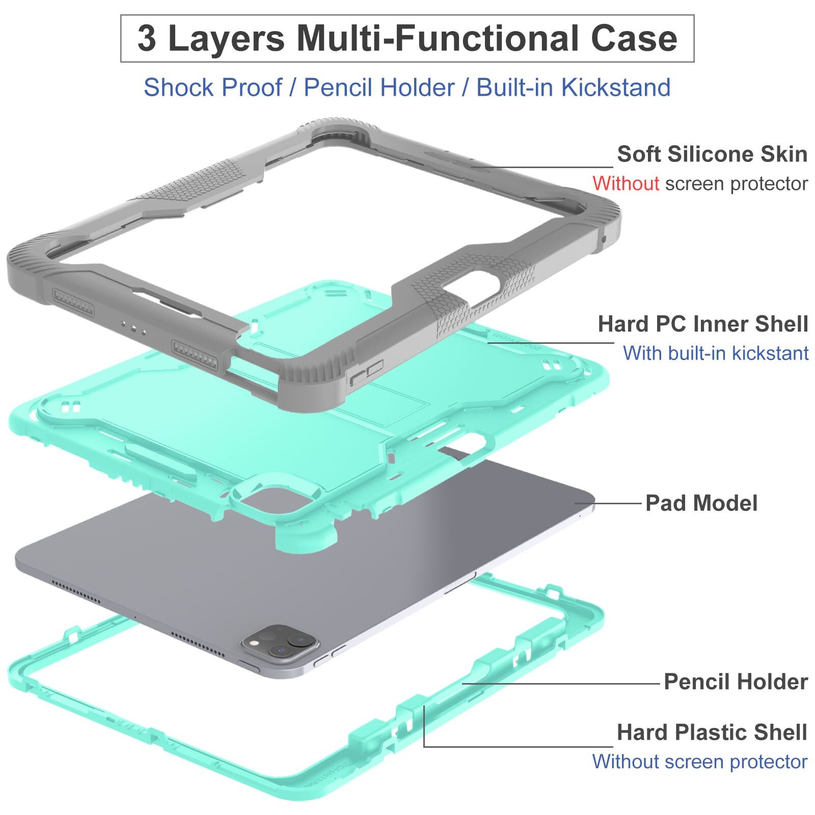 iPad Pro11 case;Shockproof tablet case;Three-in-one iPad case;Anti-fall protective case;Durable iPad cover;iPad case with screen protector;Lightweight iPad case;Heavy-duty tablet case;iPad Pro11 protection;Premium iPad accessories