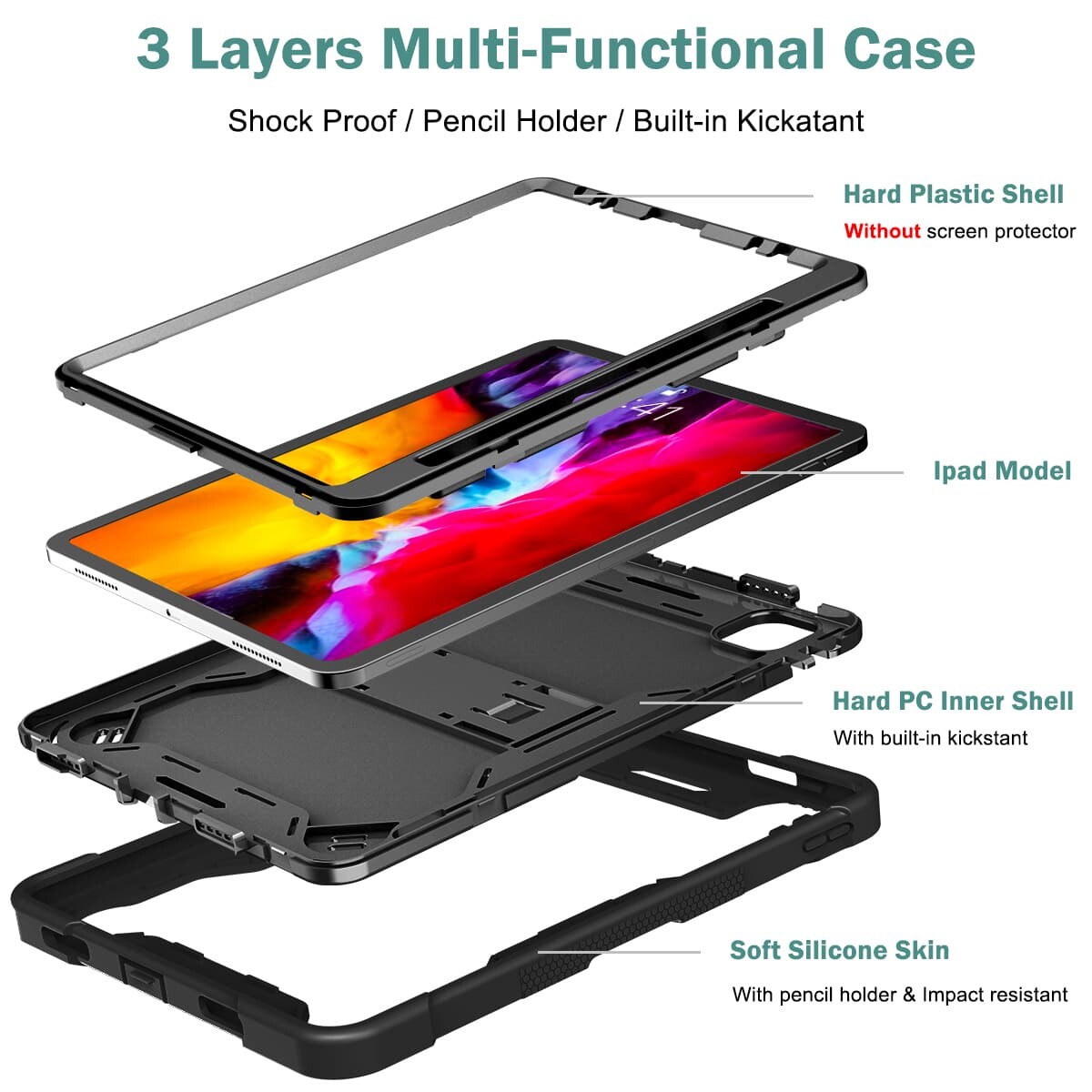 iPad Pro11 case;Shockproof tablet case;Three-in-one iPad case;Anti-fall protective case;Durable iPad cover;iPad case with screen protector;Lightweight iPad case;Heavy-duty tablet case;iPad Pro11 protection;Premium iPad accessories