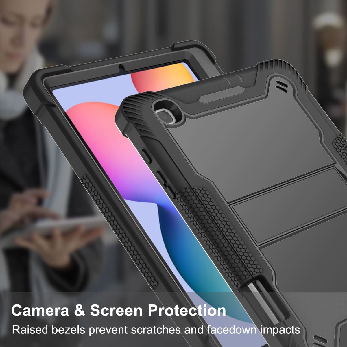 .Heavy Duty Shockproof Case;Samsung Galaxy Tab S6 Lite Case;Rugged Armor Tablet Cover;Kickstand Tablet Protective Cover;Shockproof Tablet Case;Durable Tablet Case for S6 Lite;Protective Case for Galaxy Tab S6 Lite;Rugged Protection Tablet Case;Lightweight Shockproof Cover;Galaxy Tab S6 Lite Drop Protection