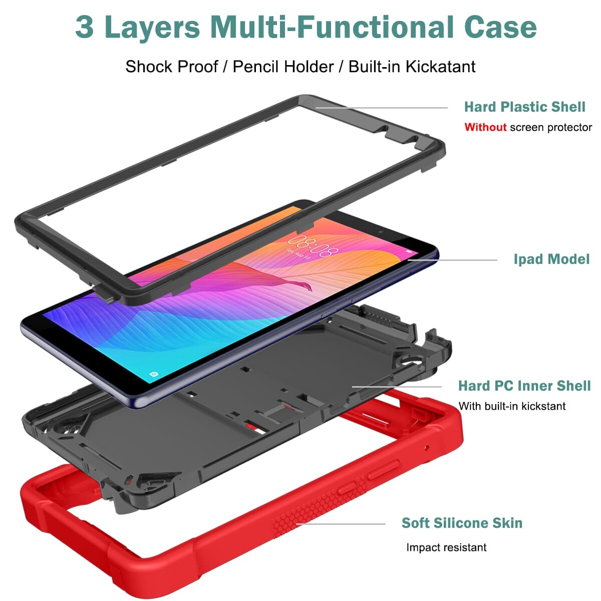 .Heavy Duty Shockproof Case;HUAWEI MatePad T8 Case;Rugged Armor Tablet Cover;Kickstand Tablet Protective Cover;Shockproof Tablet Case;Durable Tablet Case for T8;Protective Case for T8;Rugged Protection Tablet Case;Lightweight Shockproof Cover;T8 Drop Protection