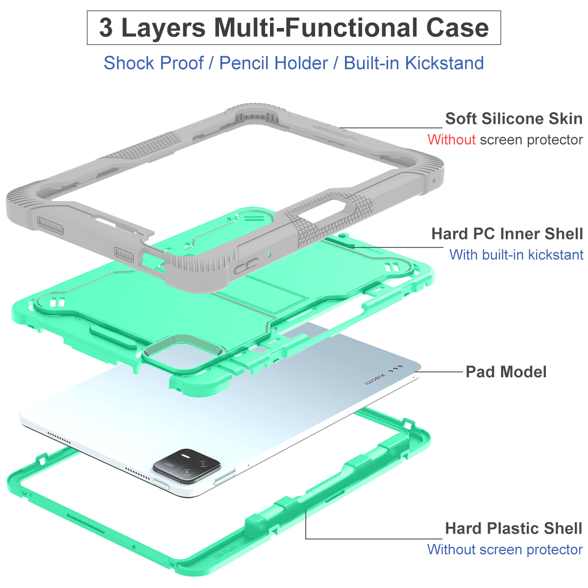 .Heavy Duty Shockproof Case;Xiaomi Pad 6 Case;Rugged Armor Tablet Cover;Kickstand Tablet Protective Cover;Shockproof Tablet Case;Durable Tablet Case for Xiaomi Pad 6;Protective Case for Xiaomi Pad 6;Rugged Protection Tablet Case;Lightweight Shockproof Cover;Xiaomi Pad 6 Drop Protection