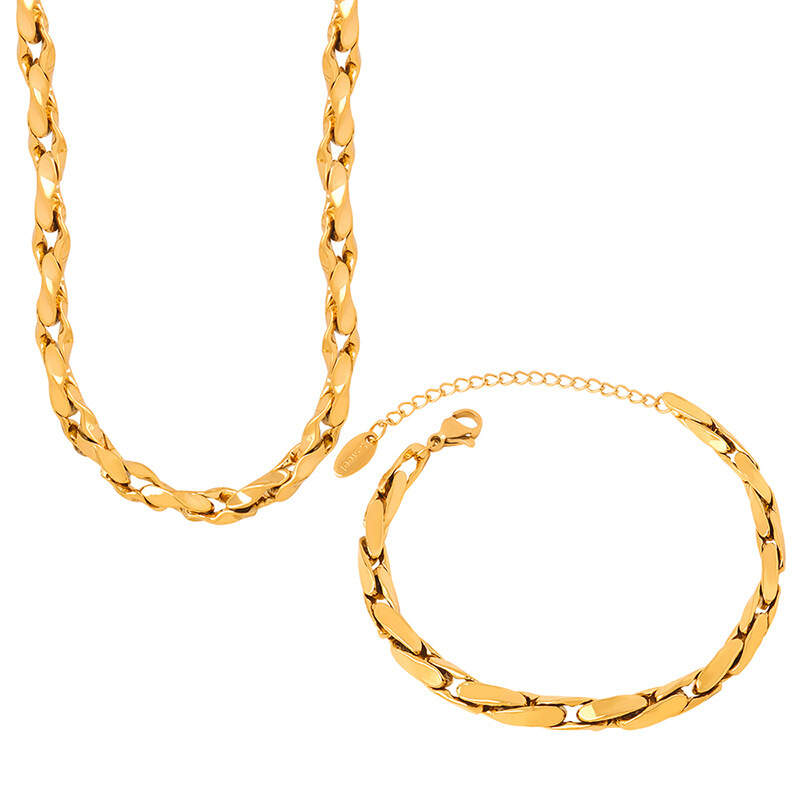 18K Gold Jewelry Set Stainless Steel Bracelet Necklace