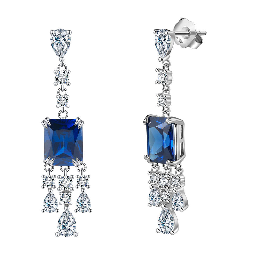 5A Created Sapphire Cubic Zirconia Diamond Earring 925 Sterling Silver Luxury Drop Earrings Fine Jewelry