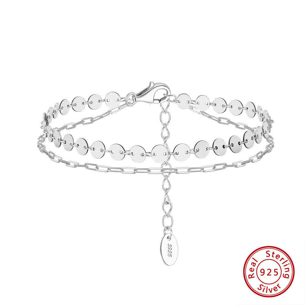 925 Sterling Silver Double Layer Chain Bracelet