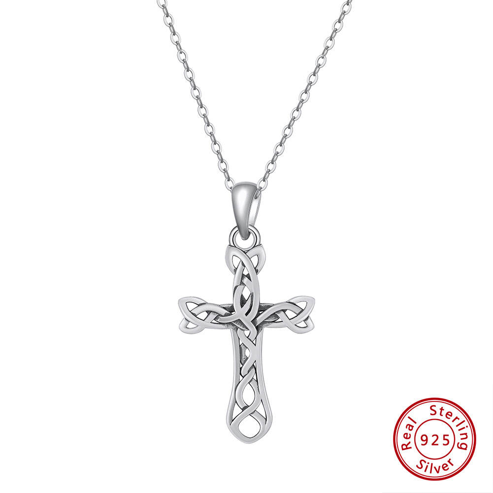 925 Sterling Silver Celtic Cross Knot Weave Pendant Necklace with 18 Inches 45cm Chain