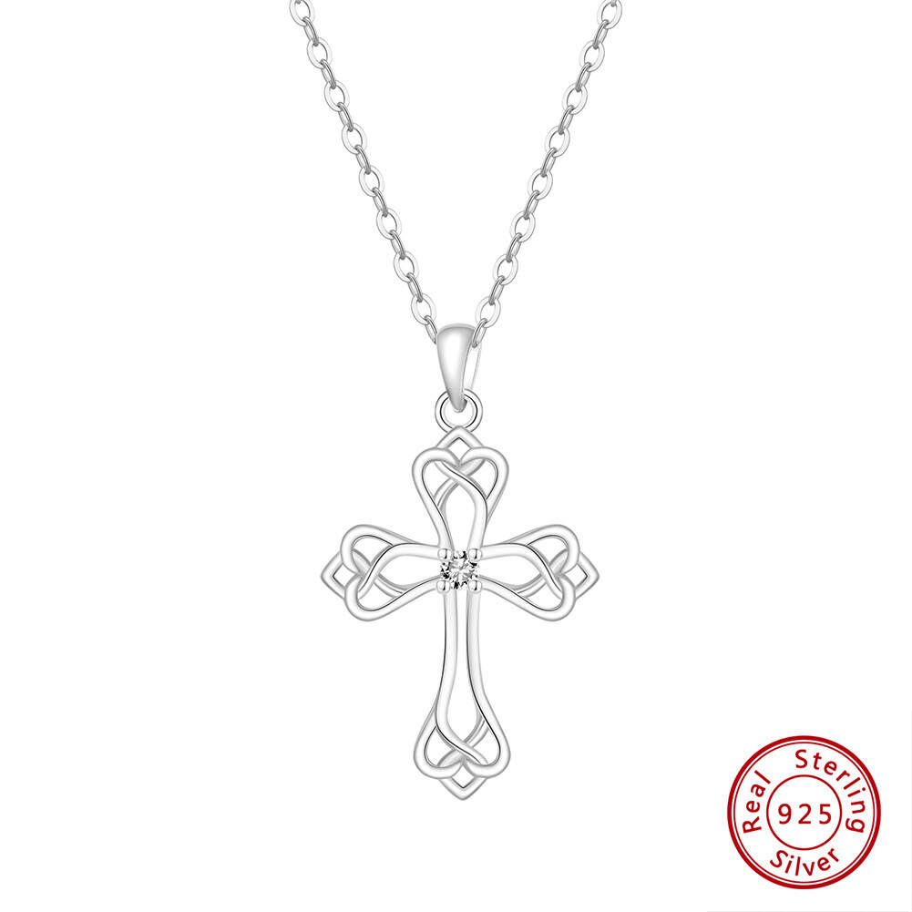 925 Sterling Silver Christ Cross & with Cubic Zirconia Pendant Women's Necklace