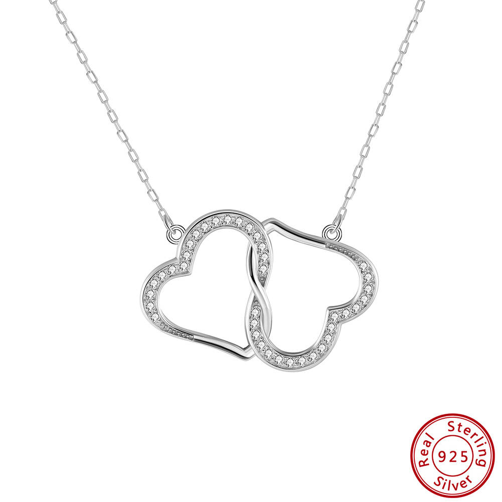 Twine Hearts Shape Pendant Necklace 925 Silver Jewelry Cz Diamond Necklace