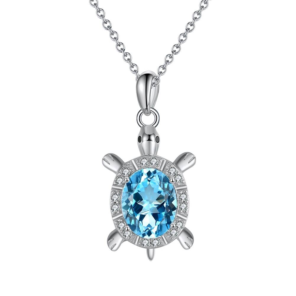 Cute Blue Opal Sea Turtle Pendant 925 Sterling Silver Necklace