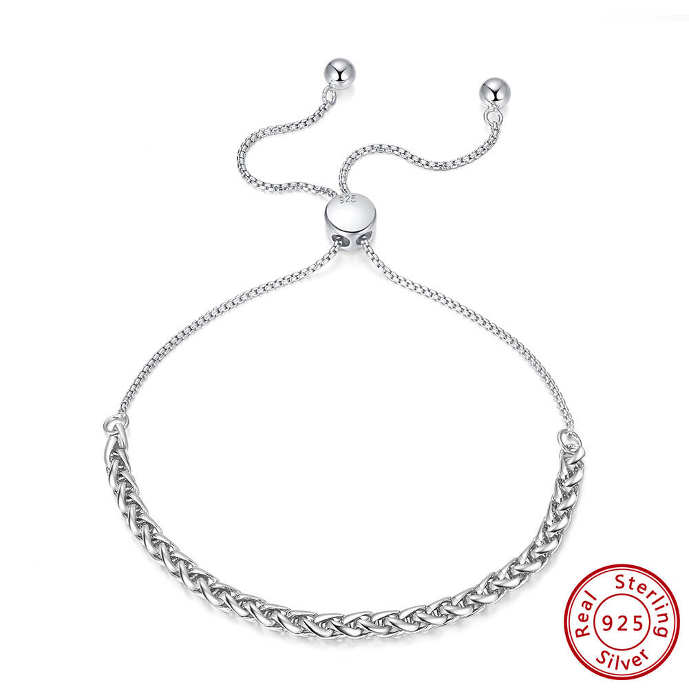 925 Sterling Silver Italian 3mm Adjustable Chopin Chain Bracelet