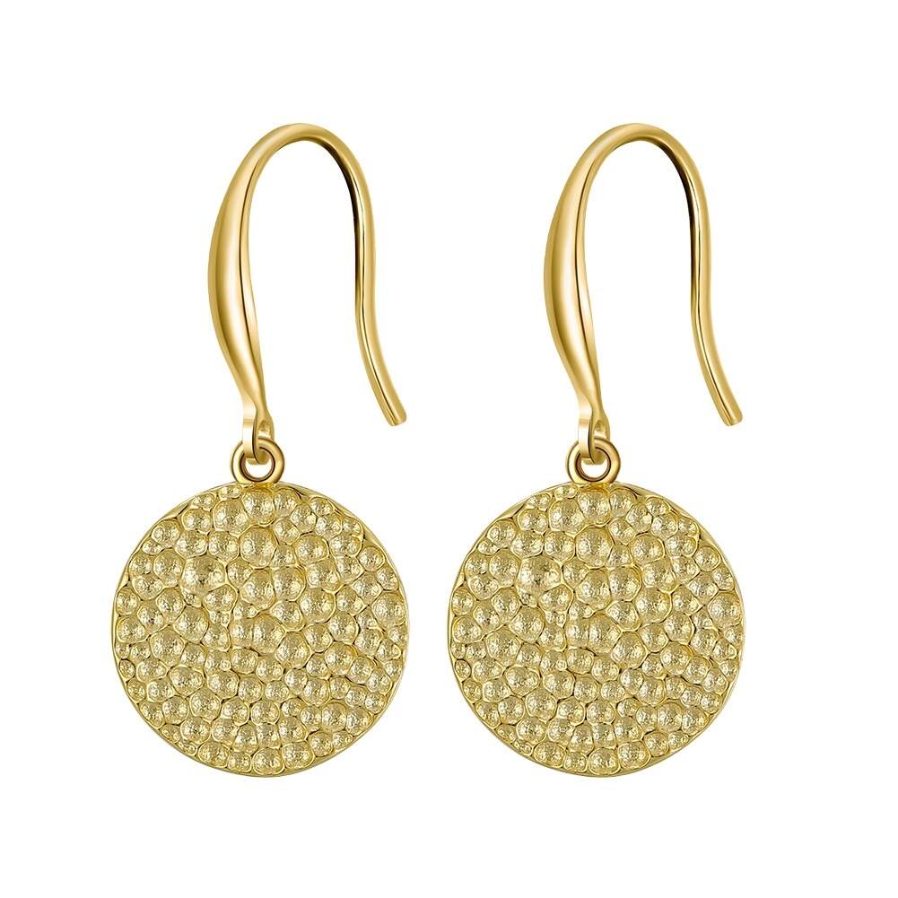 14K Gold Plated 925 Sterling Silver Circle Disc Drop Earrings