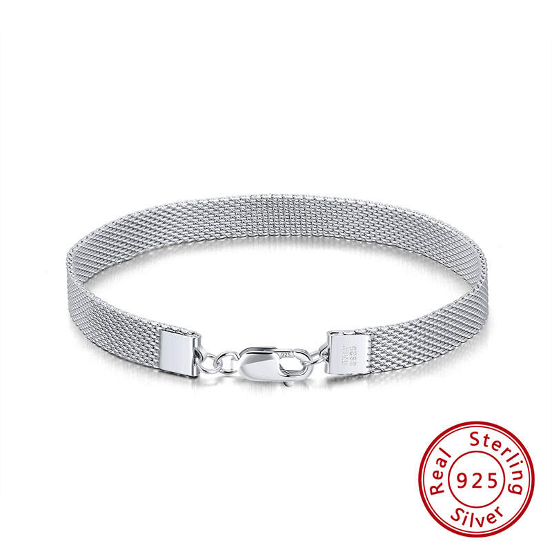 925 Sterling Silver 7mm Mesh Link Chain Bracelet