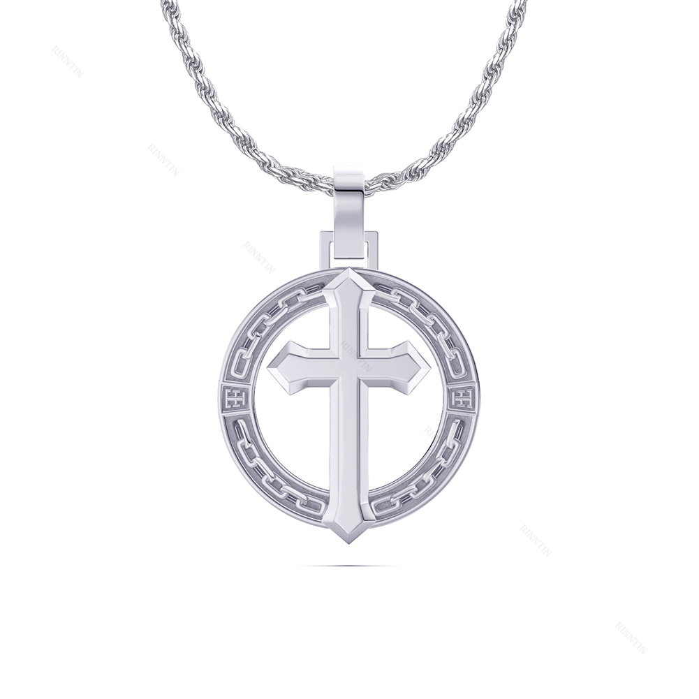 925 Sterling Silver Cross Necklace with Rope Chain Necklace Beveled Edge Cross Necklace