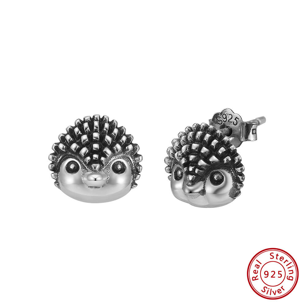 925 Sterling Silver Hedgehog Silver Oxide Stud Earrings