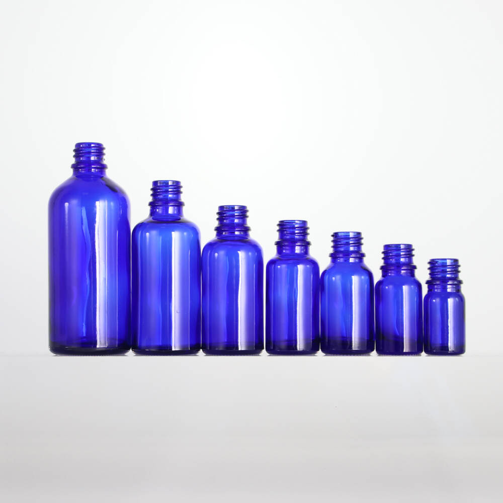 Cosmetic Personal Care Essential Packaging Blue Essential Oil Bottle Screen Printing Empty Glass Bottles 5ml 10ml 15ml 20ml