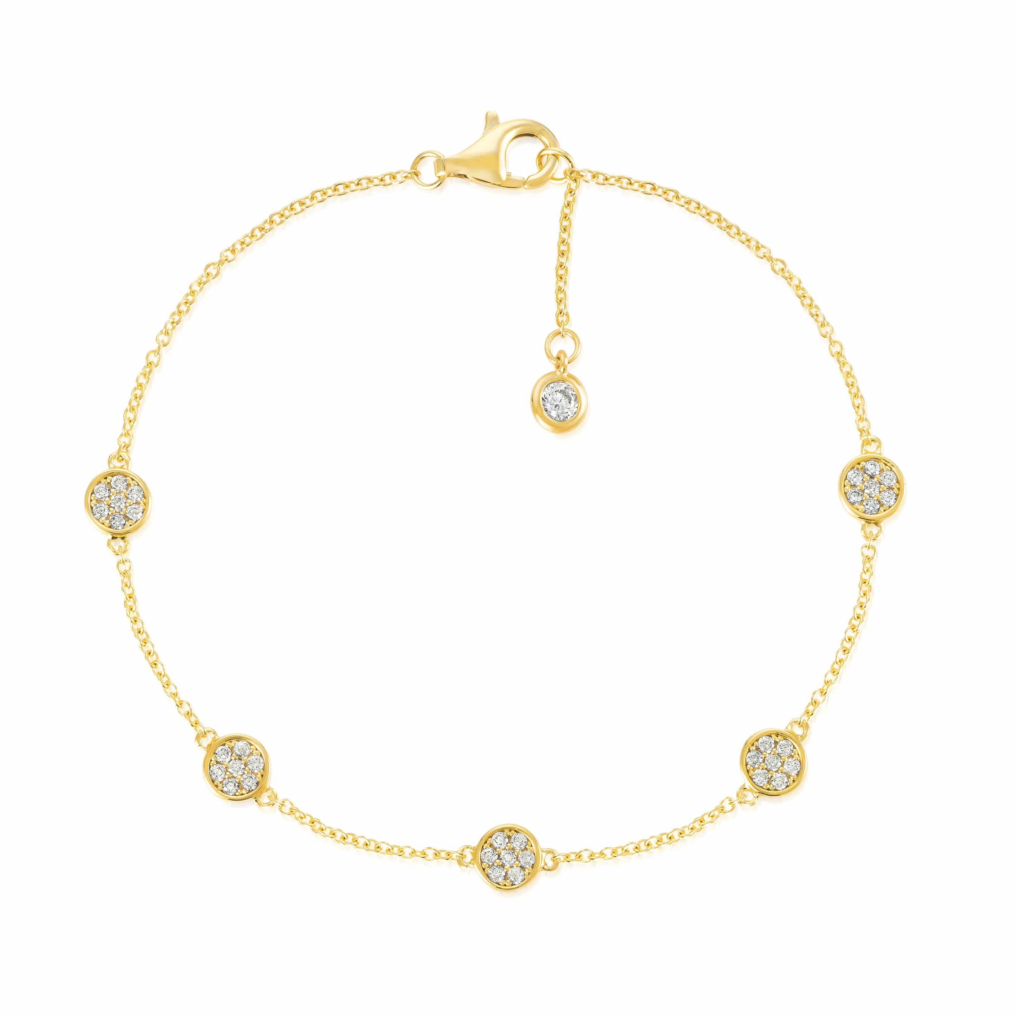 925 Silver Jewelry Set - Delicate Gold Bracelet With Sparkling Round Charms
