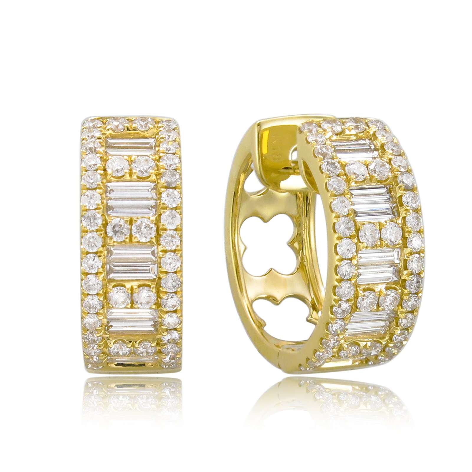 925 Silver Jewelry Set - Gold-Tone Hoop Earrings With Baguette And Round Stones