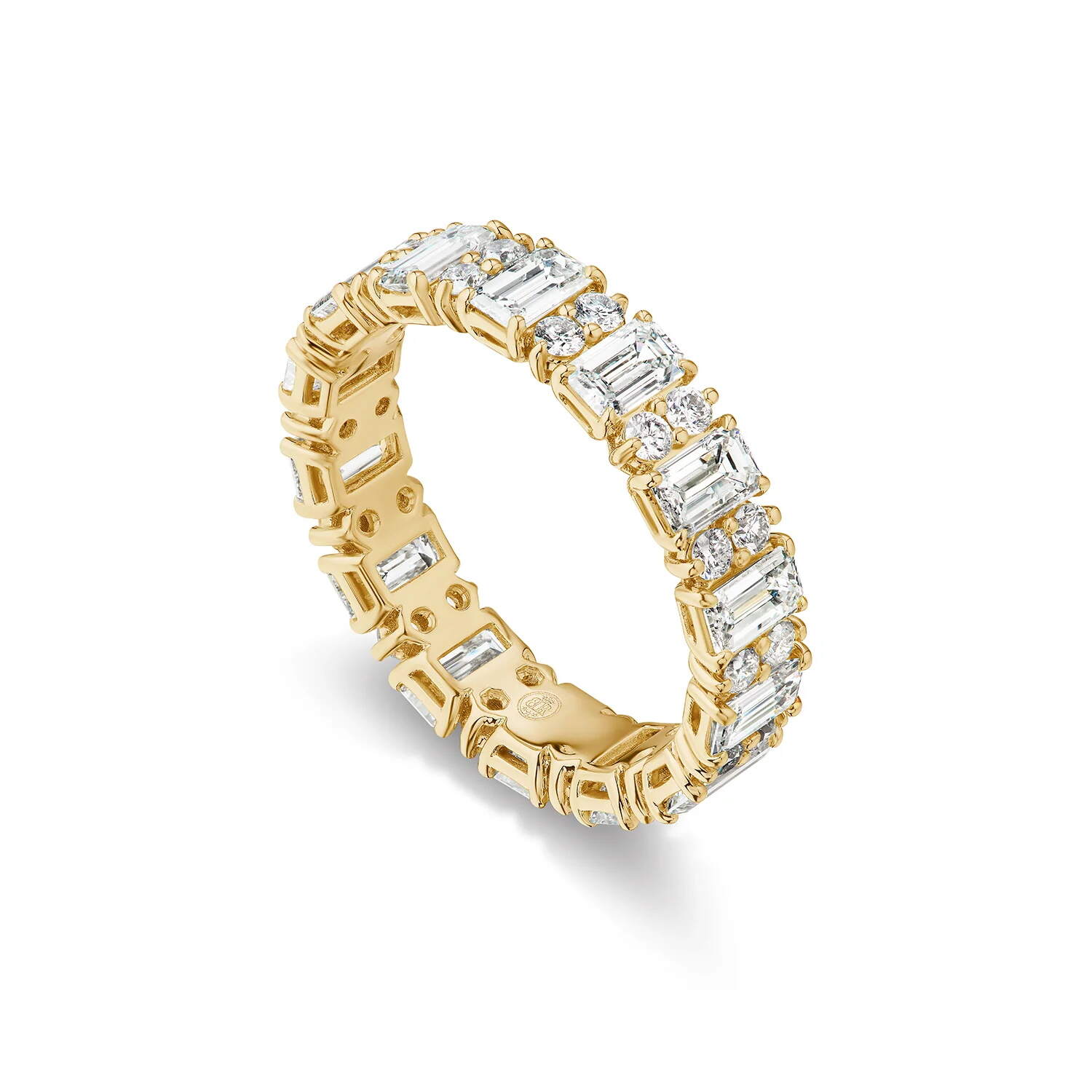 925 Silver Fashion Jewelry Set - Gold Baguette And Round Eternity Band Ring
