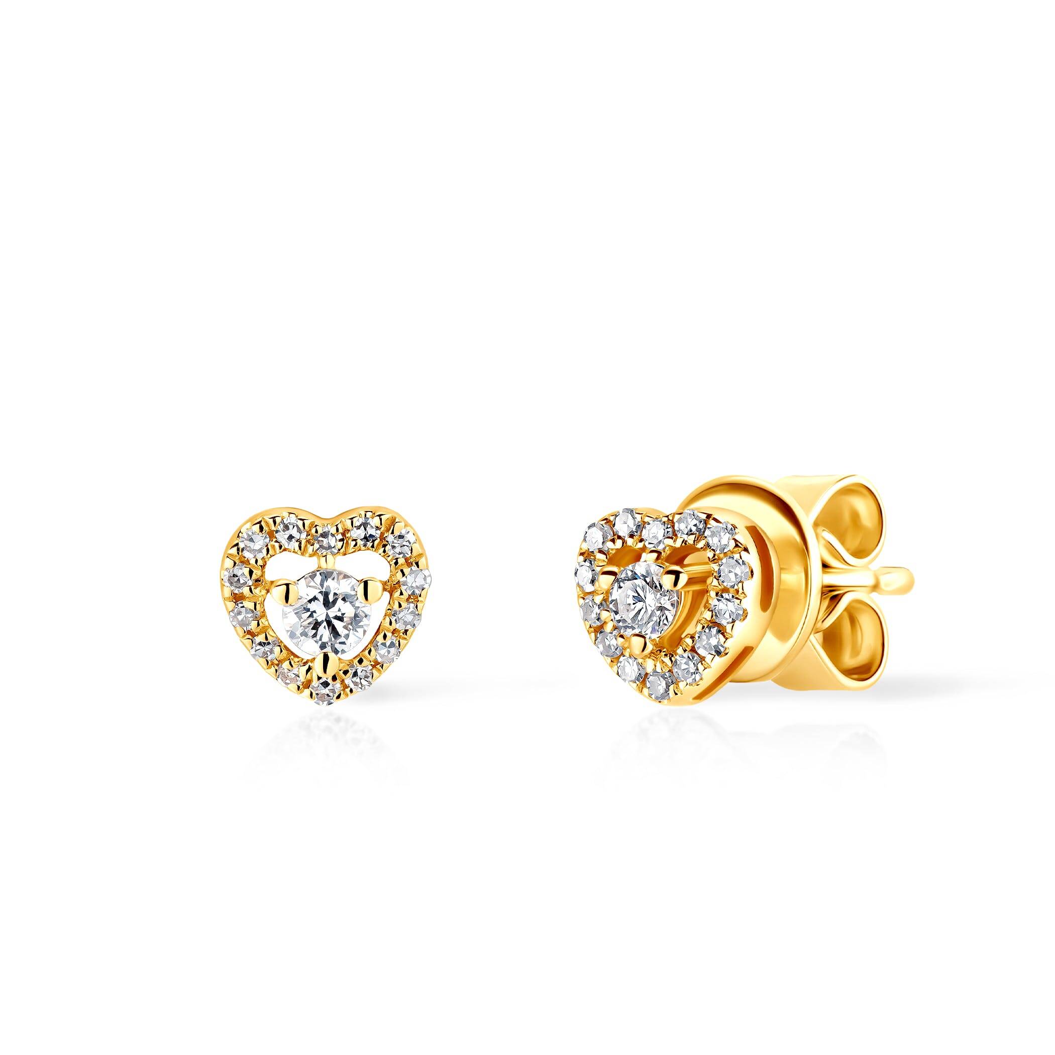 925 Silver Classic Cubic Zirconia Jewelry Set - Heart-Shaped Gold Stud Earrings