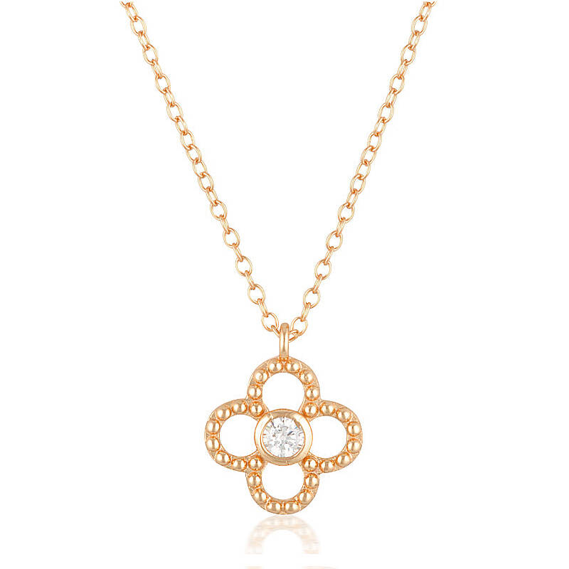 925 Silver Cubic Fashion Jewelry Set - Rose Gold Clover Necklace
