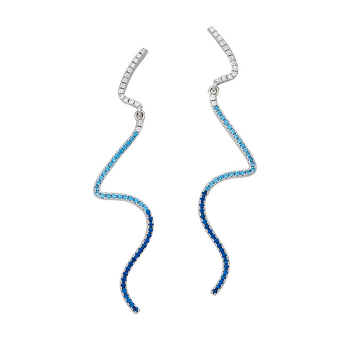 925 silver jewelry set for women- Elegant Wave Earrings with Gradient Blue Stones