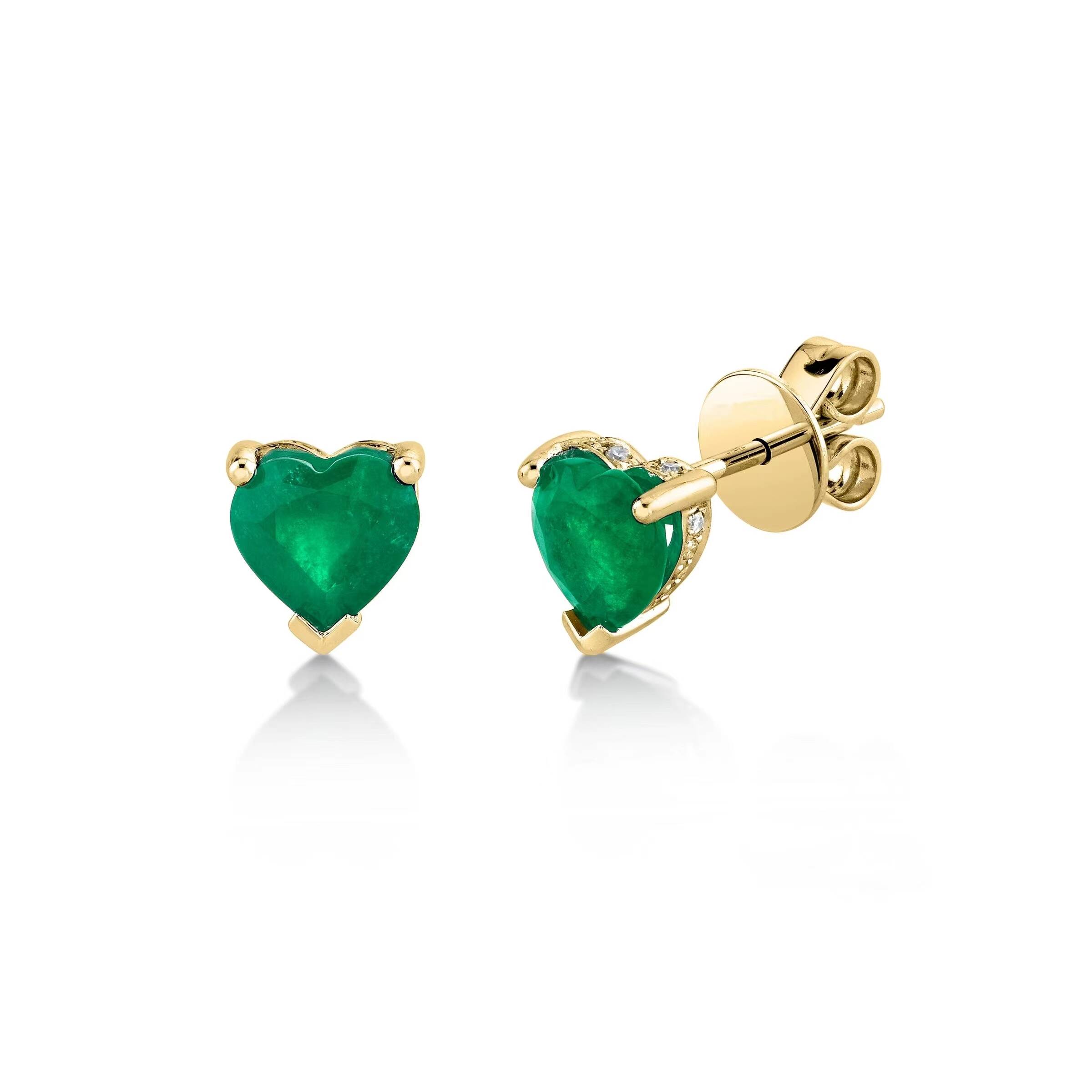 925 Silver Classic Jewelry Set -Emerald Heart Stud Earrings