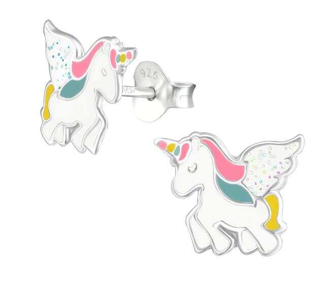 925  Silver Set For Kids - Enamel Unicorn Stud Earrings