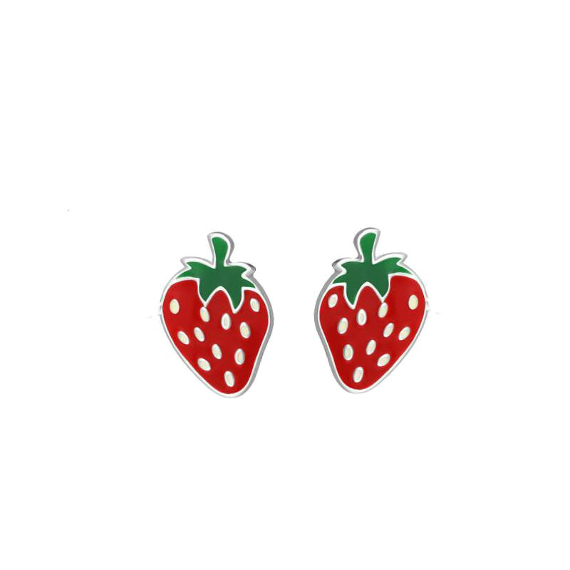 925 Silver Jewelry Kids Set - Enamel Strawberry Stud Earrings