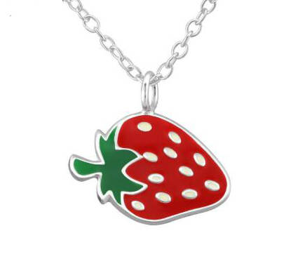 925 Silver Jewelry Kids Set - Enamel Strawberry Necklace