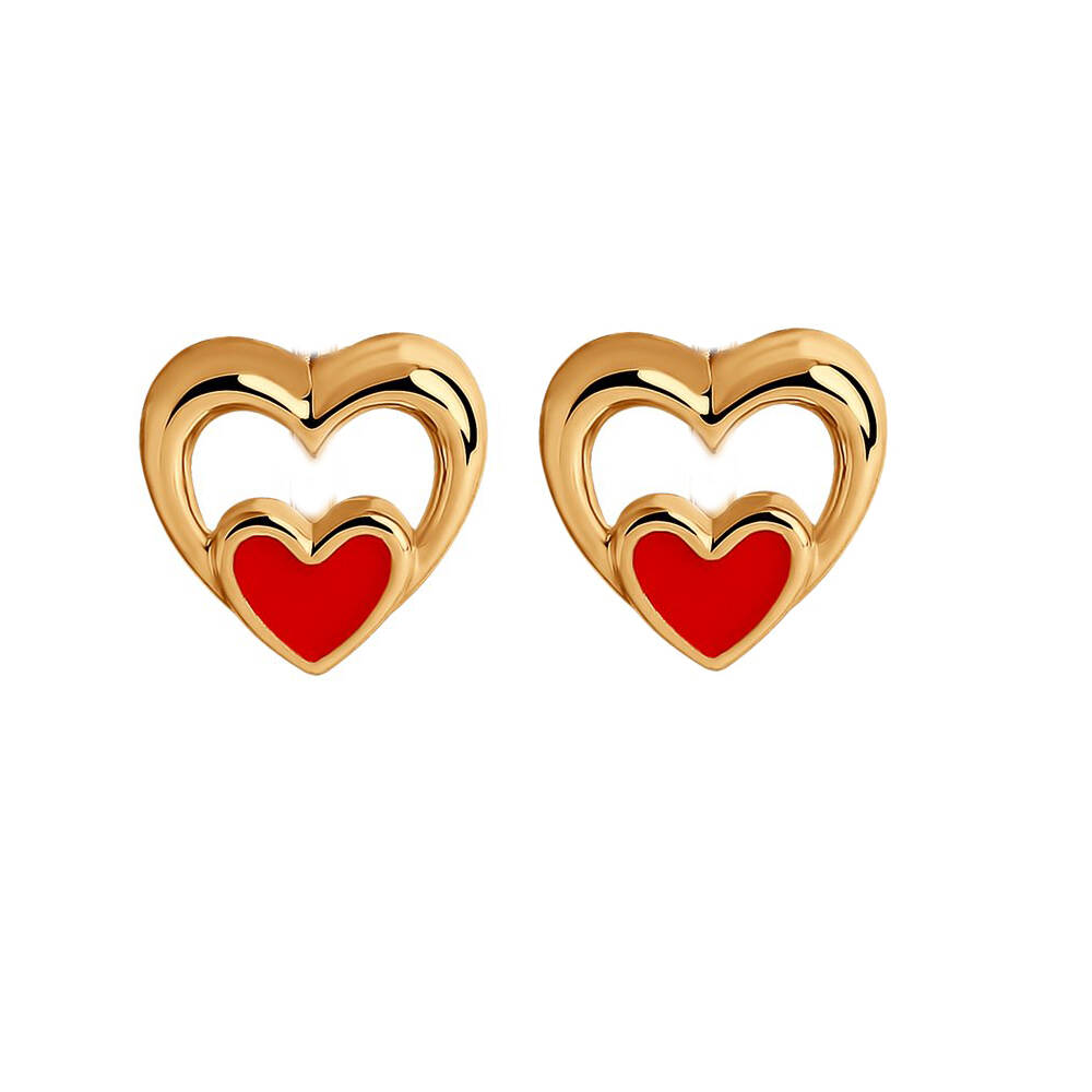 925 Silver Jewelry Sets For Children - Heart-Shaped Red Enamel Stud Earrings