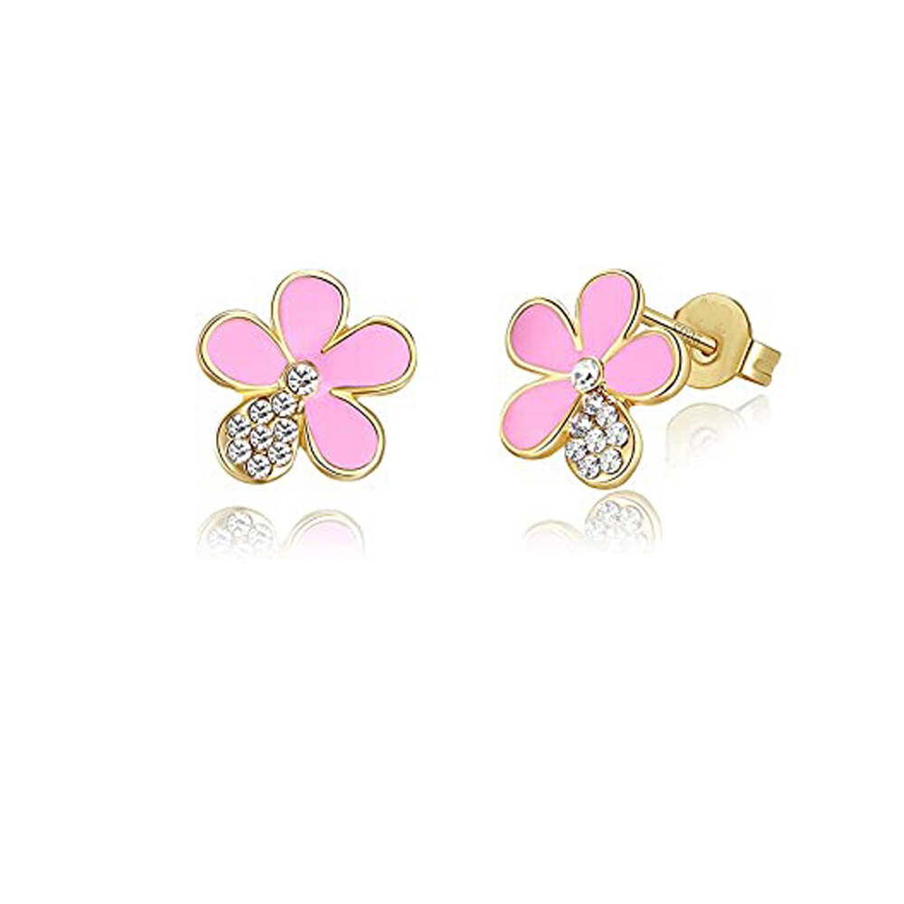925 Sterling Silver Jewelry Set For Kids Pink - Flower Stud Earrings
