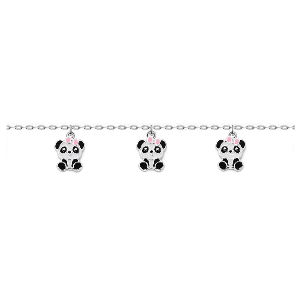 925 Sterling Silver Jewelry For Kids - Enamel Panda Charm Bracelet