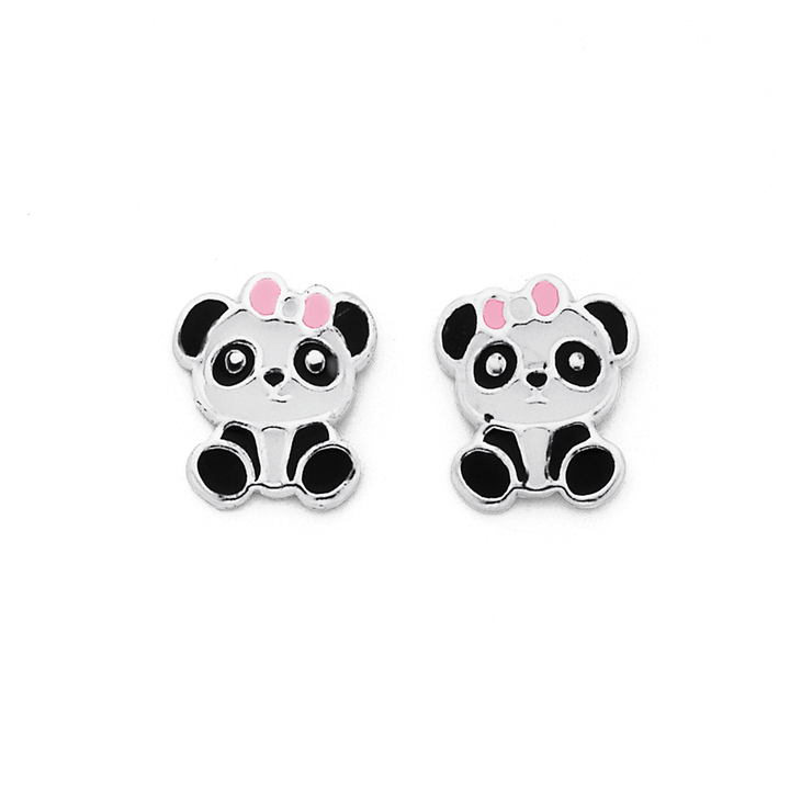 925 Sterling Silver Jewelry For Kids Set - Cute Panda Enamel Stud Earrings