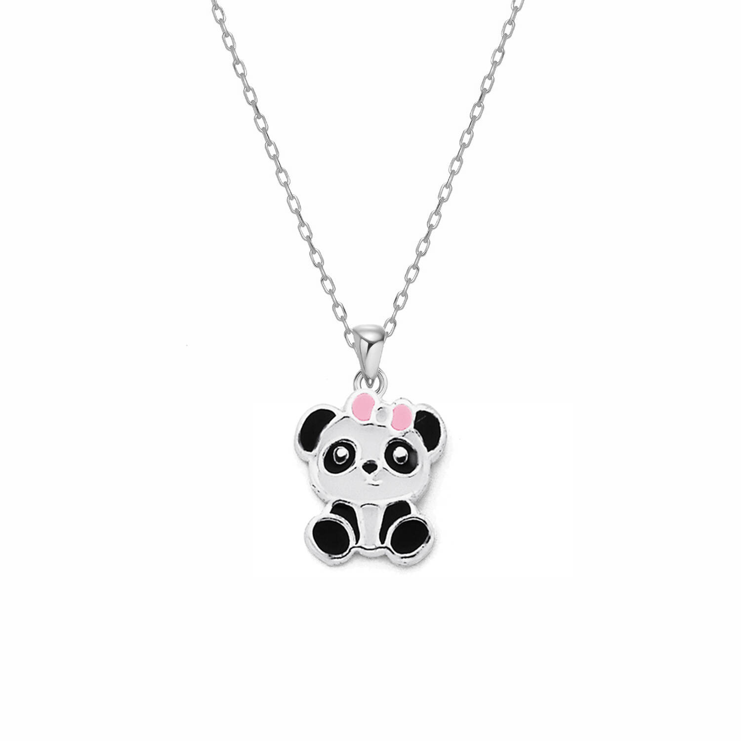 925 Sterling Silver Jewelry For Kids Set - Enamel Panda Charm Necklace