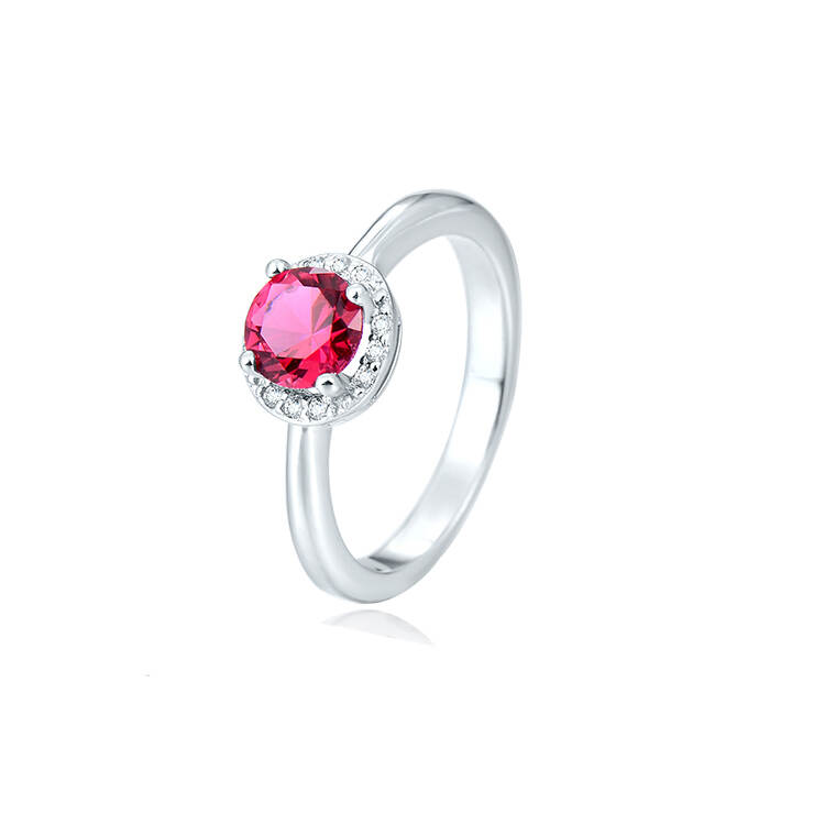 925 Sterling Silver Fashion Jewelry Leverback Set - Ruby Halo Round Cut Ring