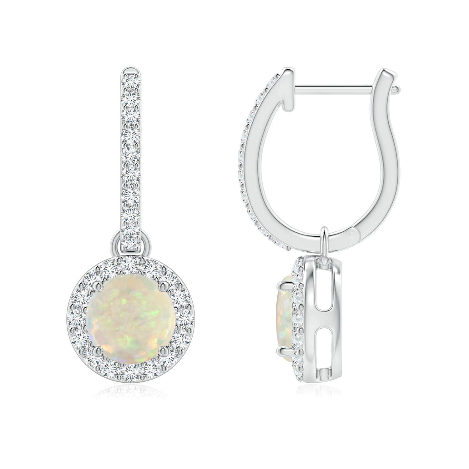 925 Silver Elegant Opal Set - Huggies Halo Opal Dangle Earrings