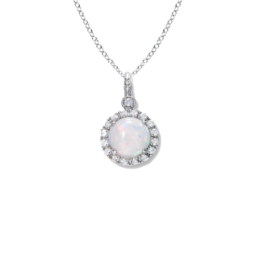 925 Silver Classic Enduring Opal Jewelry Set - Round Cut Halo Opal Pendant