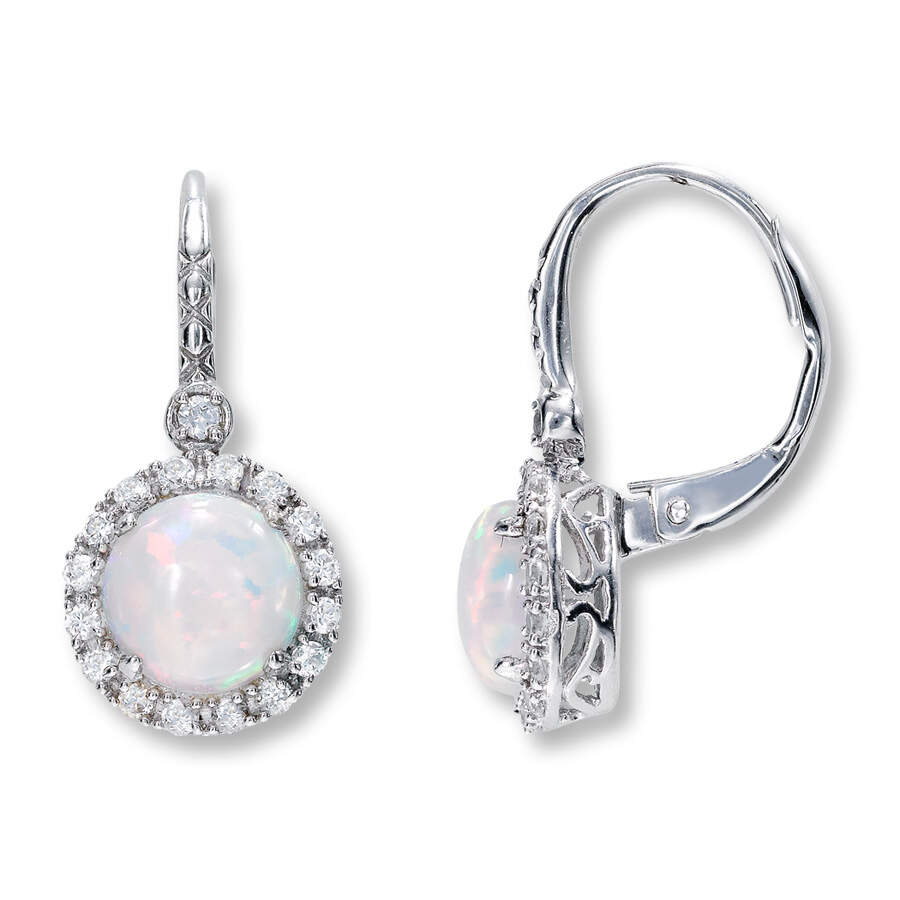 925 Silver High Quality Fashion Opal Jewelry Set - Round Halo Opal Leverback Earrings