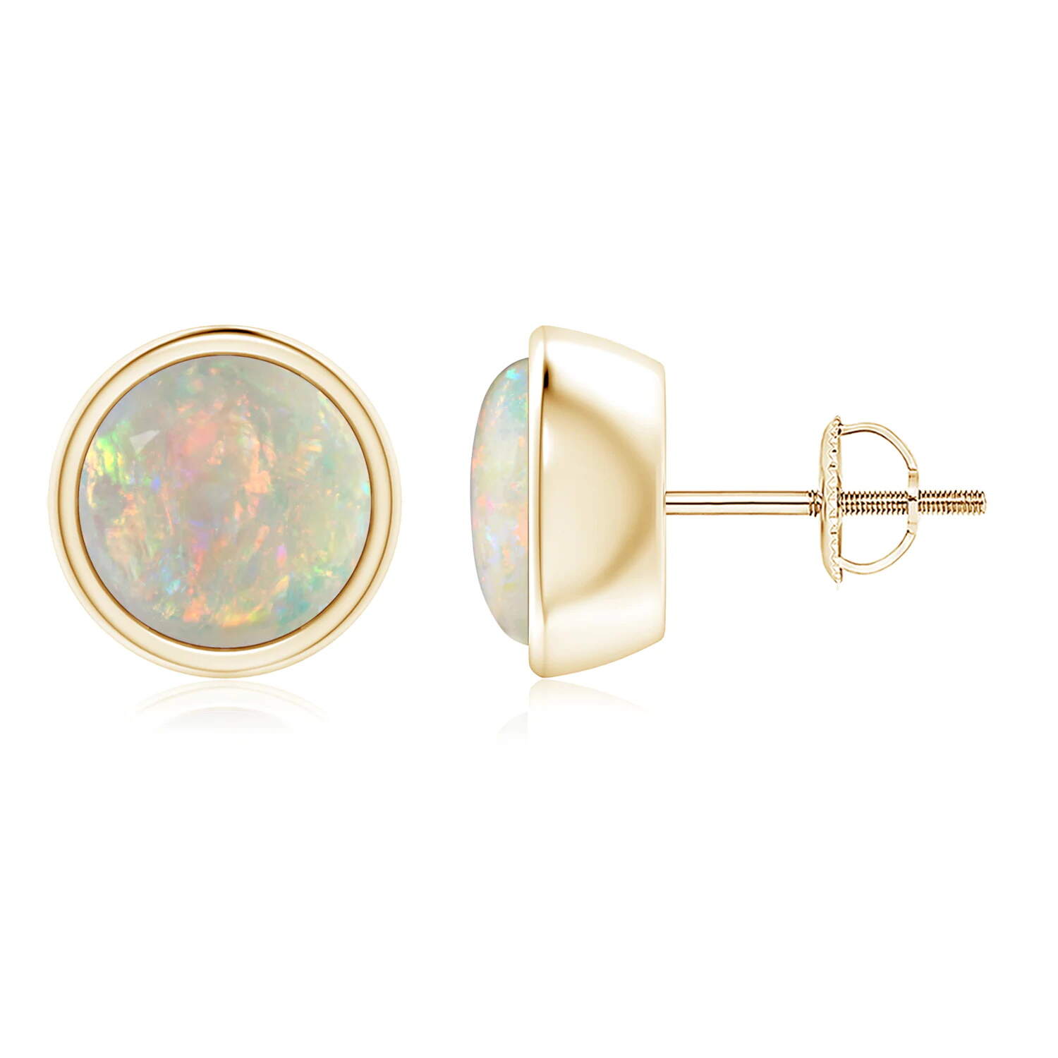 925 Silver Classic Classic Opal Jewelry Set - Bezel Round Opal Stud Earrings