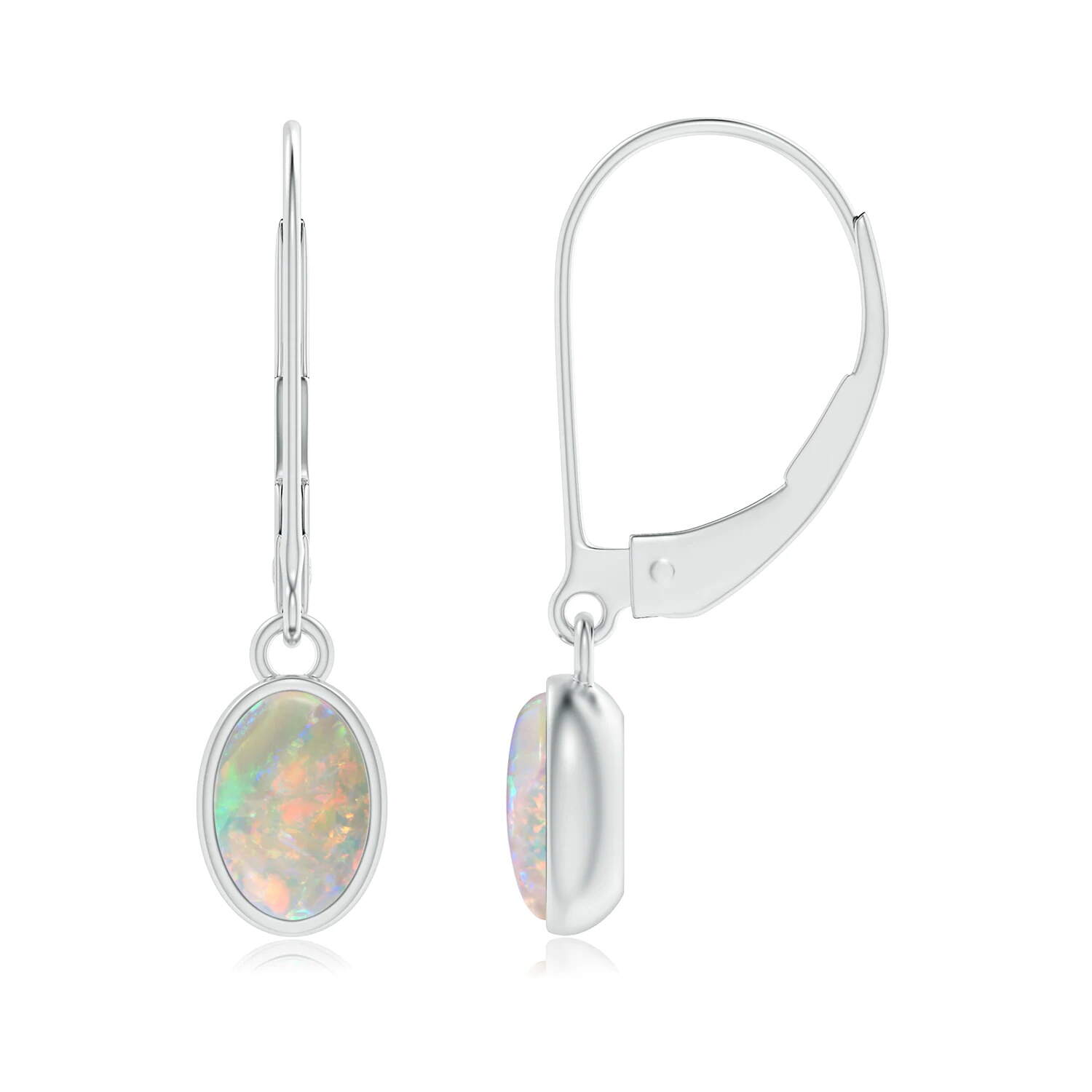 925 Silver Simple Classic Fashion Opal Jewelry Set -  Bezel Set Oval Opal Solitaire Dangle Earrings