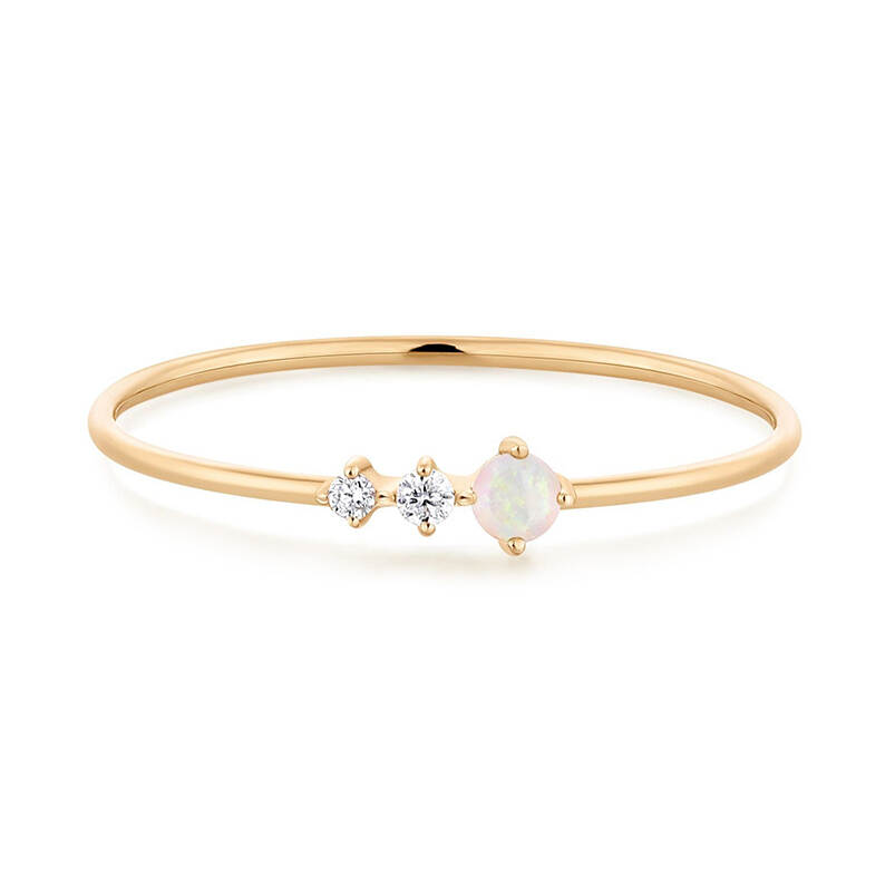 925 Silver Set - Round Opal And Cubic Ring