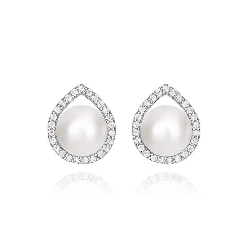 25 Silver Simple Classic Freshwater Pearl Set -  Round Cubic with Freshwater Pearl Earrings