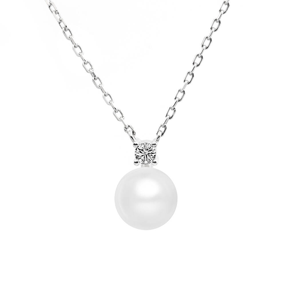 925 Silver Simple Classic Freshwater Pearl Set - Round Cubic Freshwater Pearl Pendant