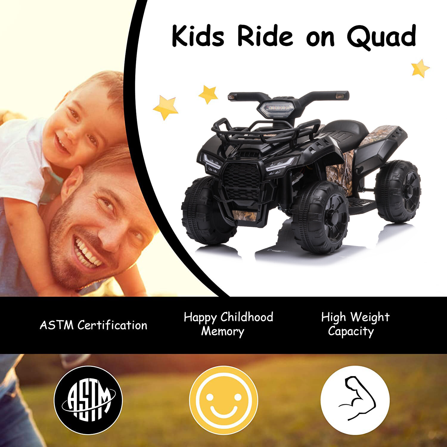 Kids cavalca su ATV 6V a batteria a batteria a 4 ruote per bambini di età compresa tra 18 e 36 mesi