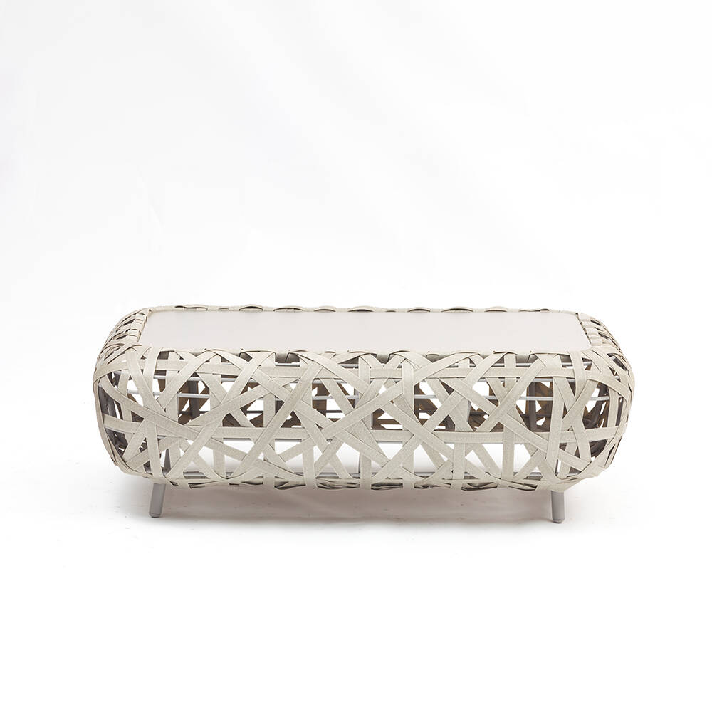 Alum Wicker Coffee Table With Glass Top ｜Couture Jardin