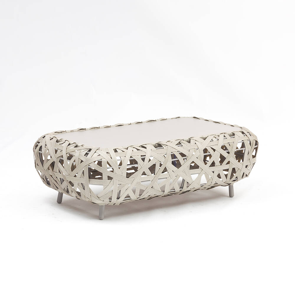 Alum Wicker Coffee Table With Glass Top ｜Couture Jardin