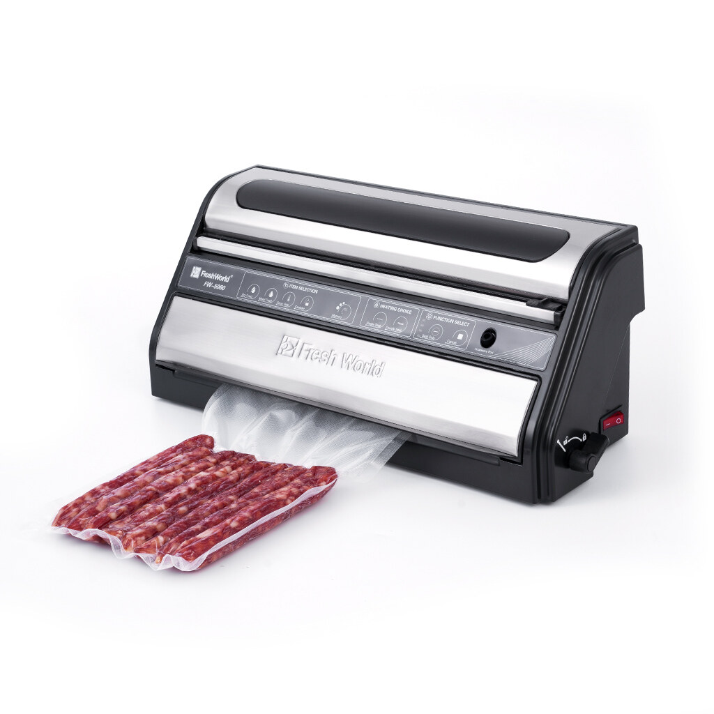 SS Unique Vertical Design One hand Lock Fully Automatic Portable Household Food Vacuum Sealer with Dual Removable Heating Wires